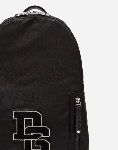 Shop Dolce & Gabbana Vulcano Backpack In Nylon With Logo Patch In Black