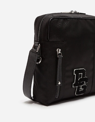 Shop Dolce & Gabbana Nylon Shoulder Bag With Logo Patch In Black