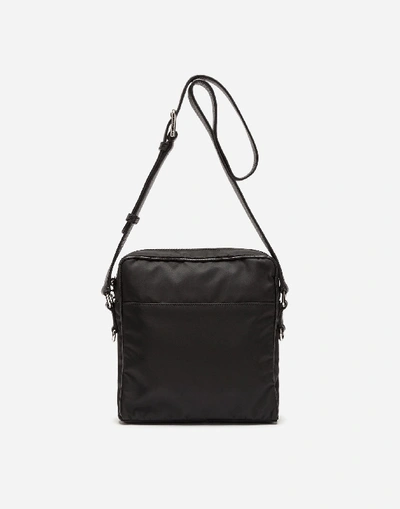 Shop Dolce & Gabbana Nylon Shoulder Bag With Logo Patch In Black