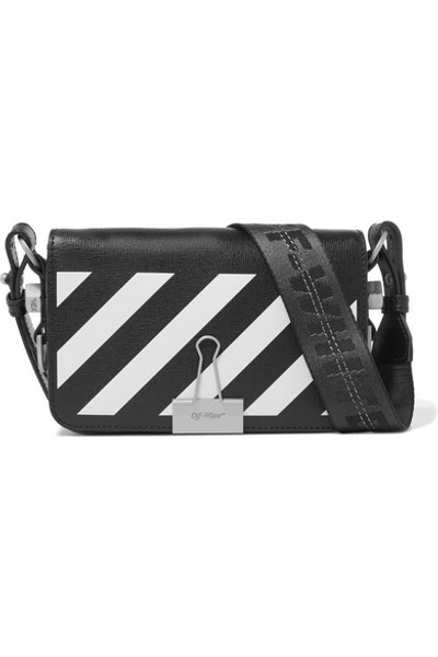 Shop Off-white Mini Striped Textured-leather Shoulder Bag In Black