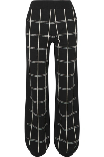 Shop Chloé Checked Intarsia Wool-blend Track Pants In Black