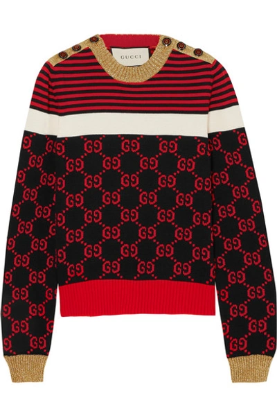 Shop Gucci Metallic-trimmed Intarsia Cotton Sweater