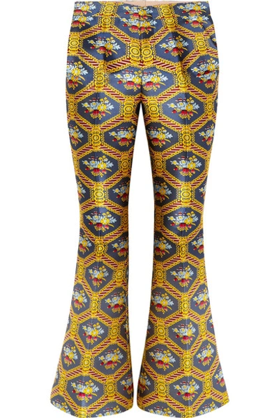 Shop Gucci Jacquard Flared Pants In Yellow