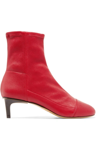 Shop Isabel Marant Daevel Paneled Leather Sock Boots In Red