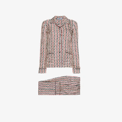 Shop Prada Silk Pyjamas With Wave Pattern In Nude&neutrals