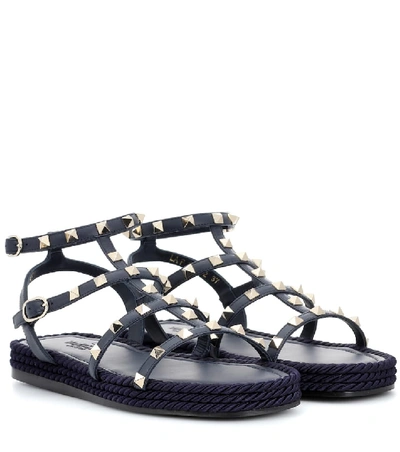 Shop Valentino Torchon Leather Sandals In Blue