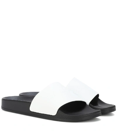 Shop Balmain Leather And Rubber Slides In White
