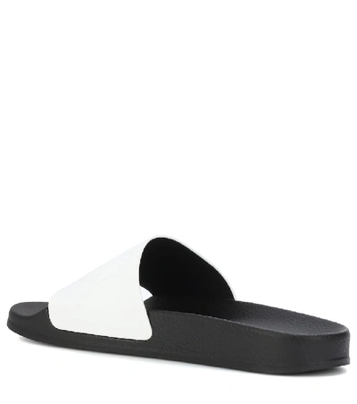 Shop Balmain Leather And Rubber Slides In White