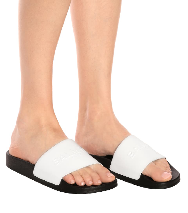 white balmain slides