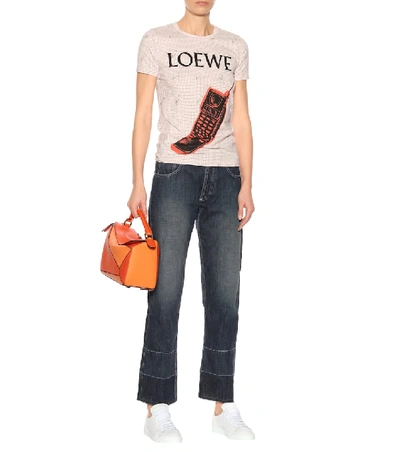 Shop Loewe Leather Sneakers In White