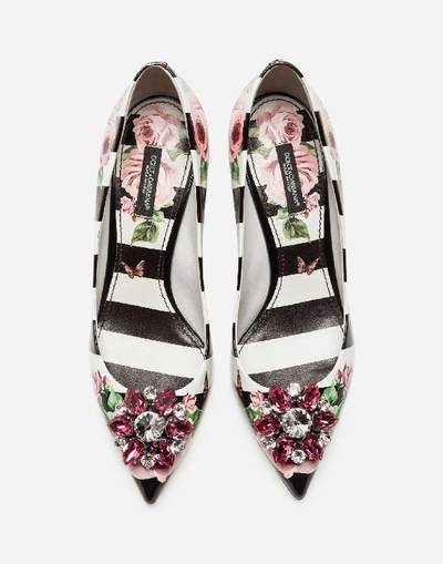 Shop Dolce & Gabbana Pumps In Printed Patent Leather With Brooch In Multicolor