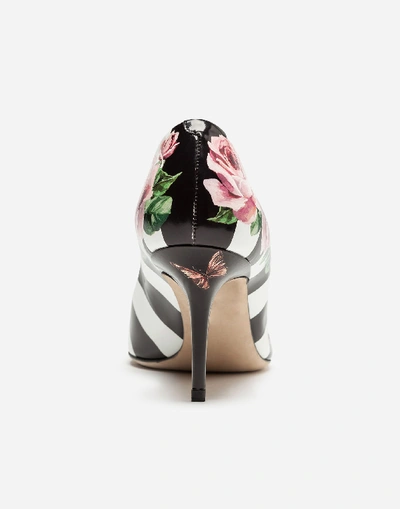Shop Dolce & Gabbana Pumps In Printed Patent Leather With Brooch In Multicolor