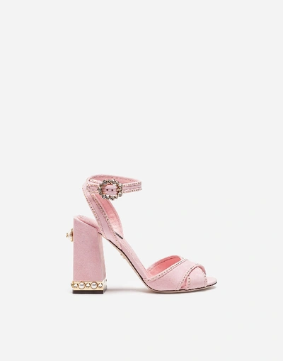Shop Dolce & Gabbana Suede Sandal With Jewel Heel In Pink