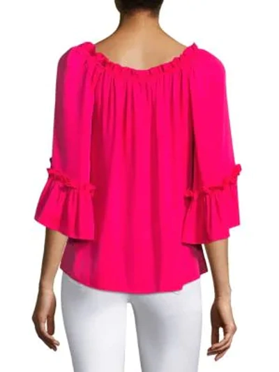 Shop Milly Silk Ruffle Blouse In Guava