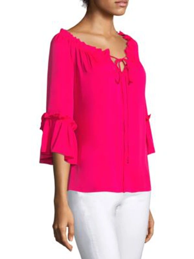 Shop Milly Silk Ruffle Blouse In Guava