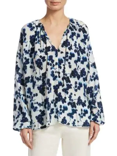 Shop Elizabeth And James Lucia Ink Floral Blouse In Navy White