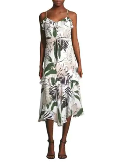 Shop Milly Silk Sleeveless Tropical Print Dress In Multi