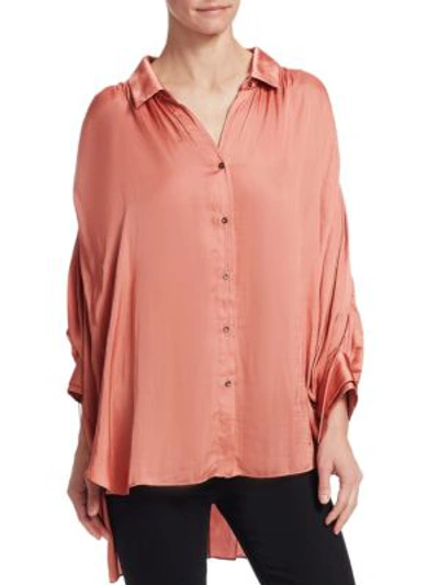 Shop Halston Heritage Ruched Button Up Blouse In Bisque