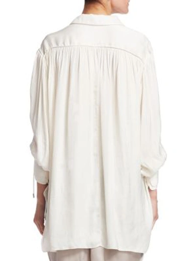 Shop Halston Heritage Ruched Button Up Blouse In Bisque