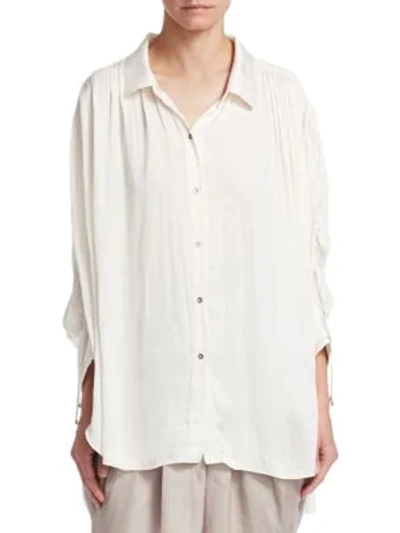 Shop Halston Heritage Ruched Button Up Blouse In Cream