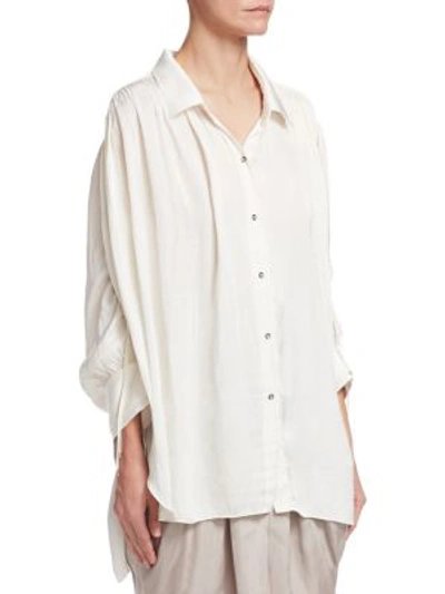 Shop Halston Heritage Ruched Button Up Blouse In Cream