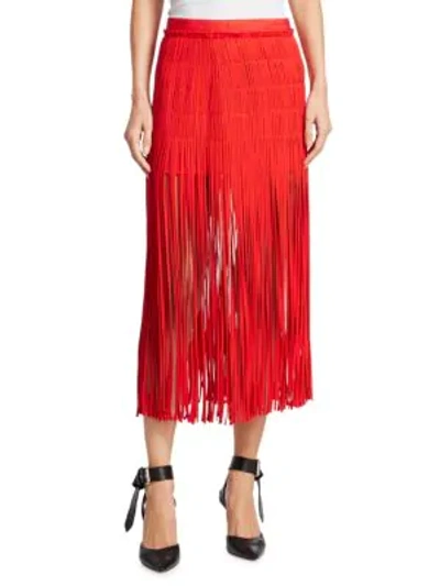 Shop Monse Spaghetti Fringe Skirt In Red