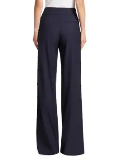 Shop Monse High Waist Snap Button Wool Trousers In Navy