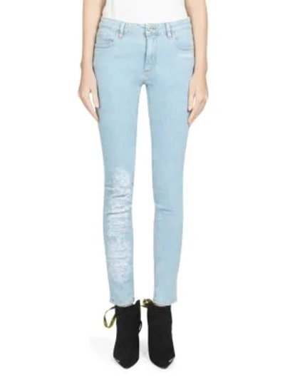 Shop Off-white Five-pocket Bleached Skinny Jeans In Bleach White