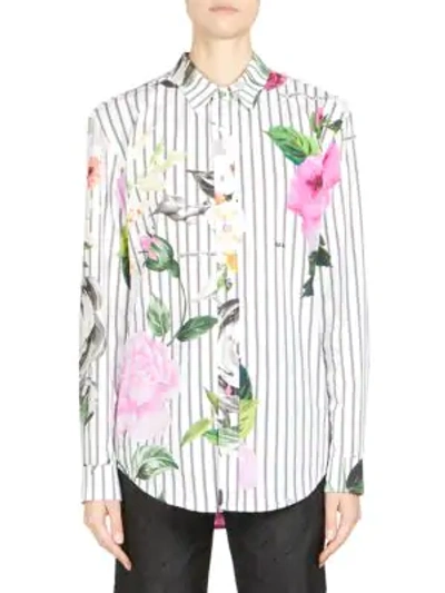 Shop Off-white Striped Floral-print Shirt In Mutli