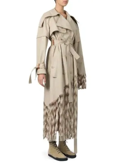 Shop Loewe Fringe Trench Coat In Beige