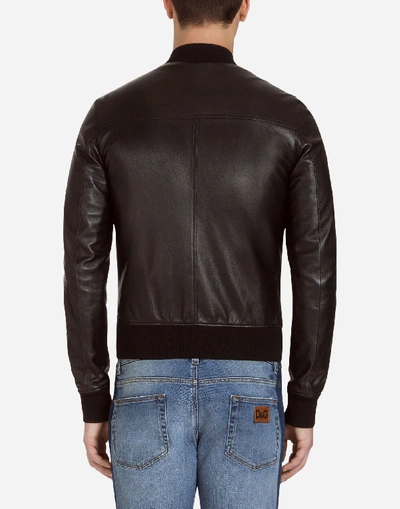 Shop Dolce & Gabbana Bomber Jacket In Lambskin Leather In Black
