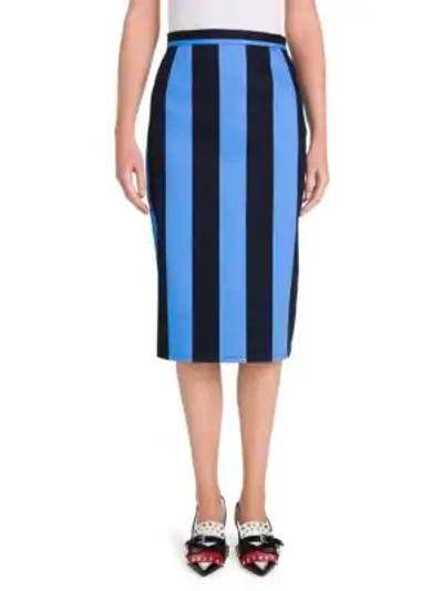 Shop Prada Striped Denim Pencil Skirt In Blue-black