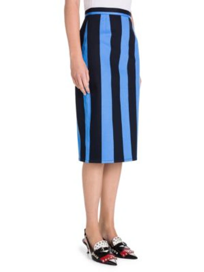 Shop Prada Striped Denim Pencil Skirt In Blue-black