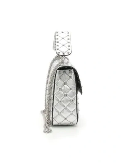 Shop Valentino Garavani Medium Rockstud Spike Leather Shoulder Bag In Silver