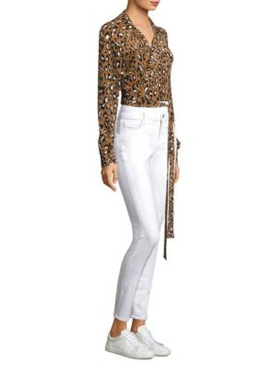 Shop Diane Von Furstenberg Silk Leopard-print Blouse In Whitman Beige