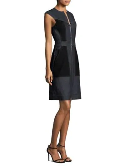 Shop Diane Von Furstenberg Denim Zip-front Dress In Indigo Black