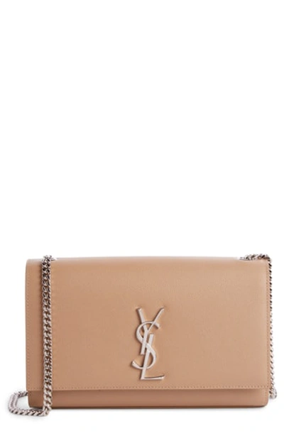 Shop Saint Laurent Medium Kate Leather Wallet On A Chain In Sable Beige