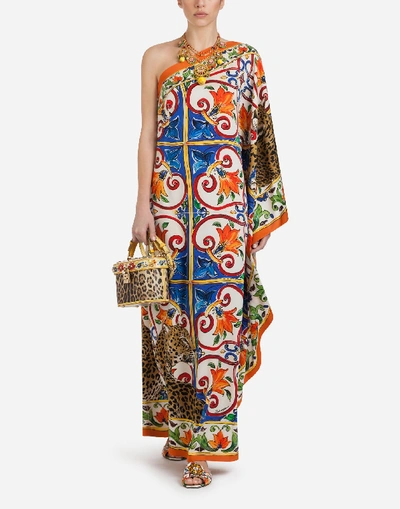 Shop Dolce & Gabbana Kaftan In Printed Silk In Multicolor