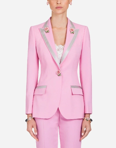 Shop Dolce & Gabbana Single-breasted Blazer In Wool With Small Roses In Pink