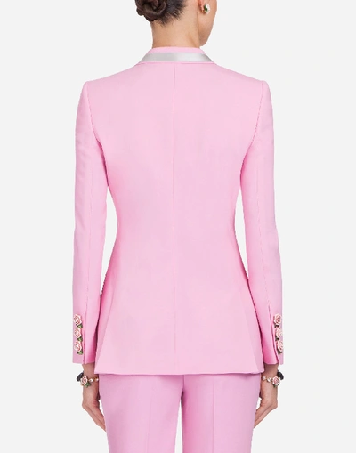 Shop Dolce & Gabbana Single-breasted Blazer In Wool With Small Roses In Pink