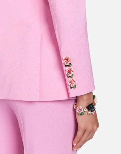 Shop Dolce & Gabbana Single-breasted Blazer In Wool With Small Roses In Pink