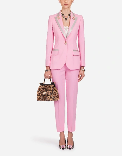 Shop Dolce & Gabbana Single-breasted Blazer In Wool With Small Roses In Pink