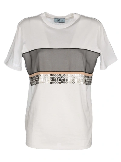 Shop Prada Tshirt Chiffon + Metal Chain In White