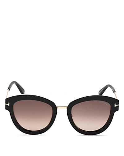 Shop Tom Ford Women's Mia Round Sunglasses, 52mm In Shiny Black/red Wine