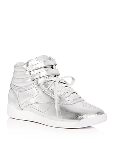 Reebok Women's Freestyle Hi Top Metallic Casual Sneakers From