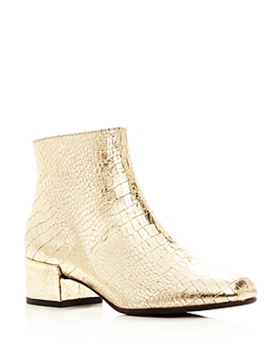 Shop Freda Salvador Women's True Metallic Embossed Leather Mid Heel Booties In Gold