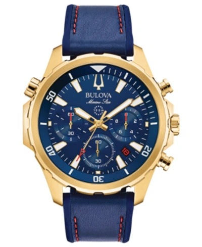 Shop Bulova Men's Chronograph Marine Star Blue Leather & Silicone Strap Watch 43mm