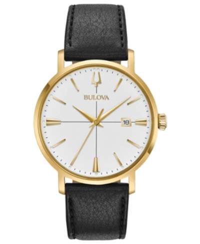 Shop Bulova Men's Aero Jet Black Leather Strap Watch 39mm