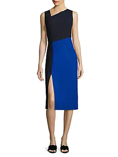 Shop Diane Von Furstenberg Asymmetrical Colorblock Midi Dress In Blue