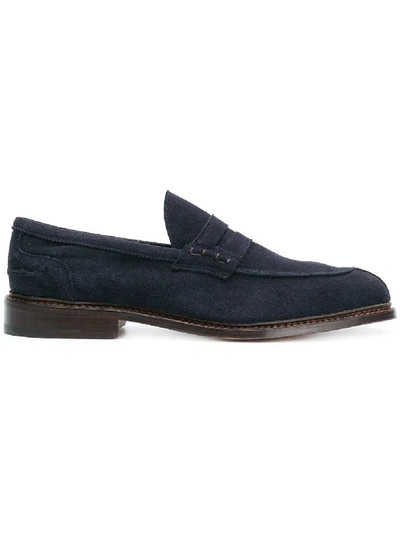 Tricker's Suede Loafers With Round Toe And Penny Strap In Black